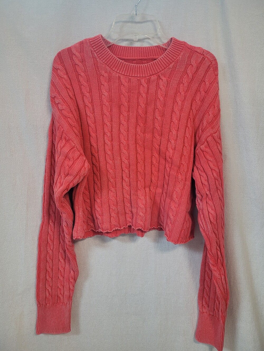 Aerie Mini Cable Cropped Knit Sweater, Womens MED Orange Red Cozy 100%cotton